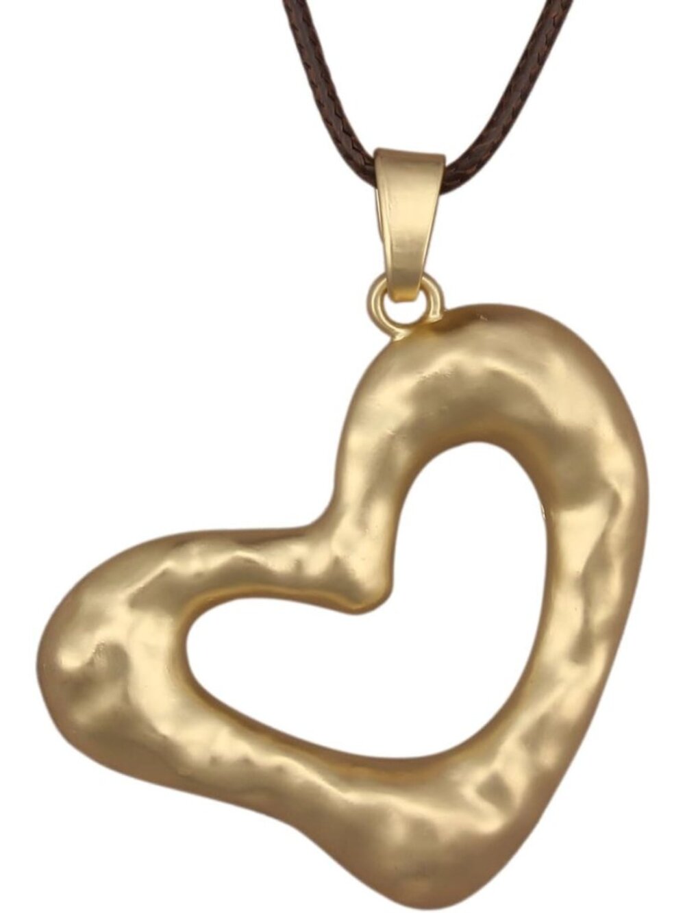 Women's Bohemian Matte Gold Textured Hollow Heart Cord Charm Choker Gift